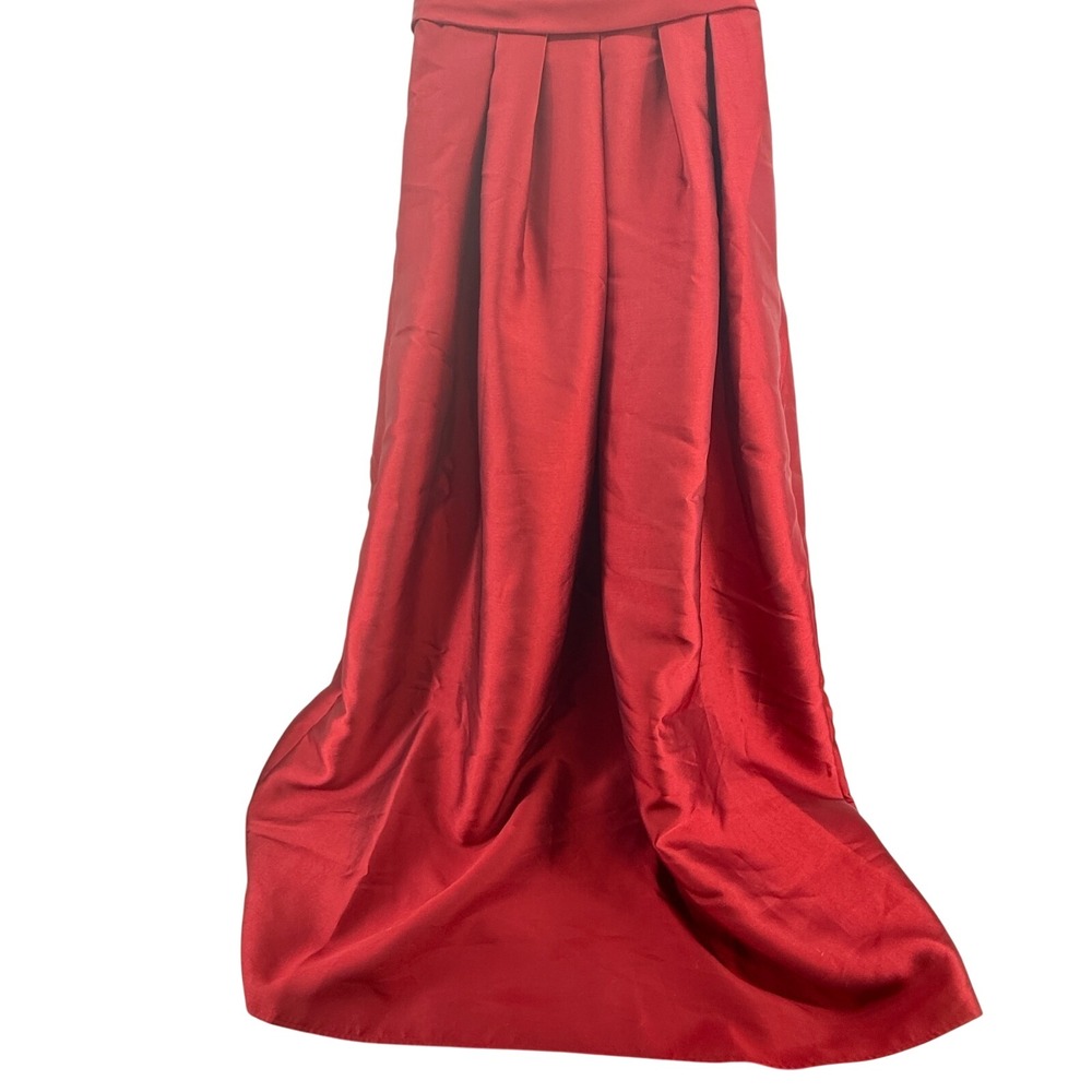 Pronovias Naomi Gown Women 10 Wine Red Mikado Strapless Pleated Formal Dress - Picture 4 of 16